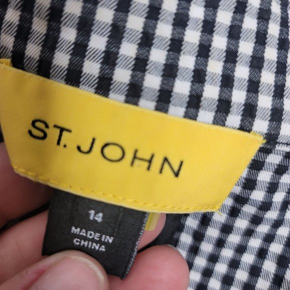 St. John black and white gingham check seersucker blazer size 14 - Picture 7 of 8